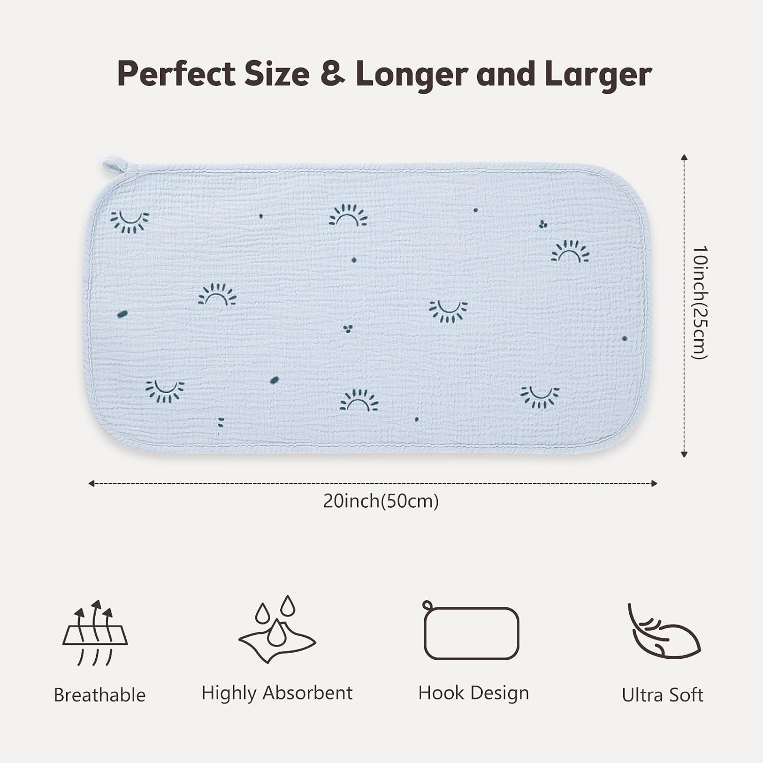 Bearmoss 10 Pack Muslin Burp Cloths, 20"×10" Absorbent Baby Burping Cloths (Blue Star)