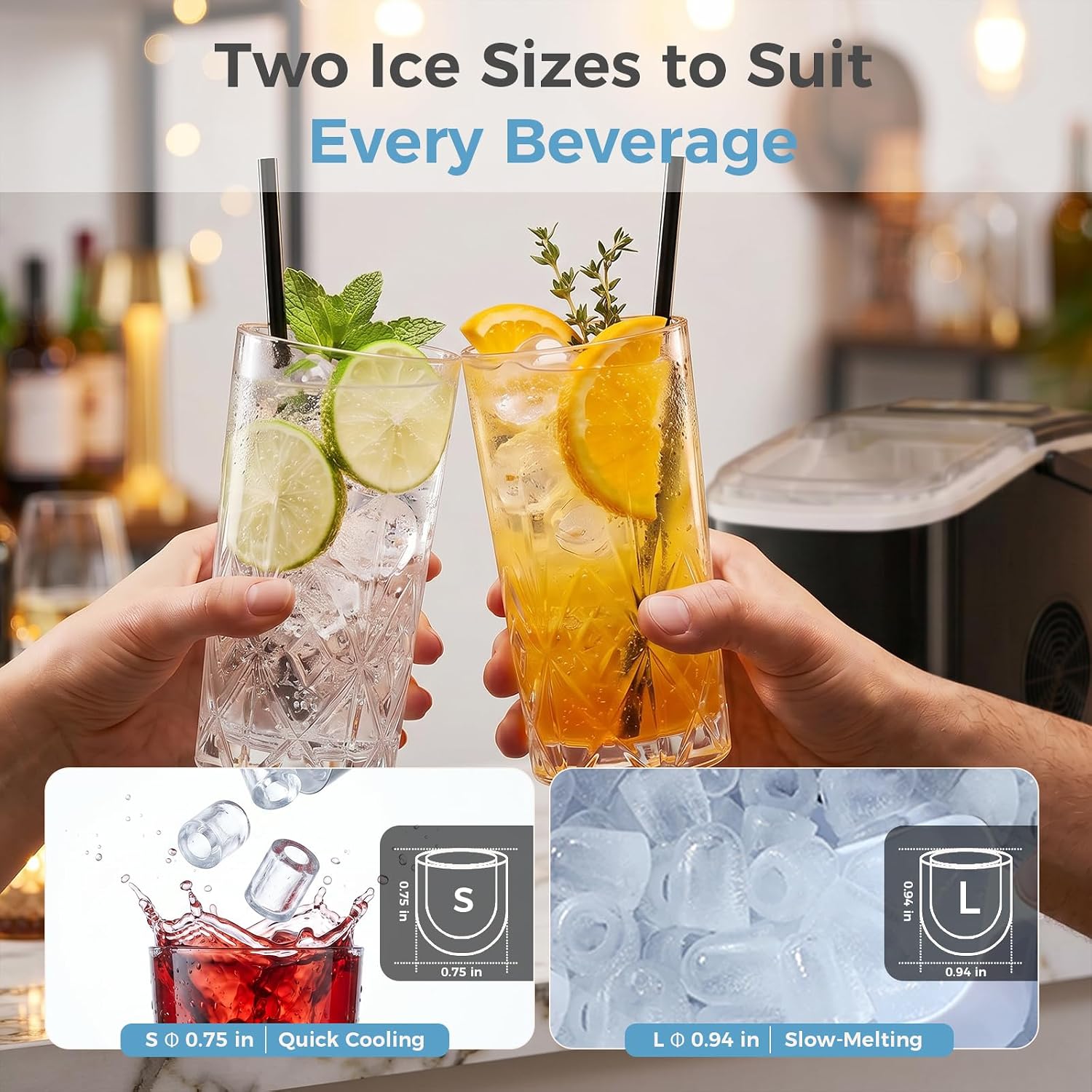 Countertop Ice Maker, Portable Ice Machine with Carry Handle Basket and Scoop, 9 Bullet Cubes Ready in 6 Mins, 26lbs Daily, Self-Cleaning for Home, Kitchen, Camping, RV