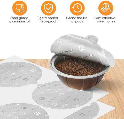 Aieve 220 Pcs Aluminum Foil Seal Lids for Reusable Nespresso Pods Vertuo Compatible with Nespresso Refillable Capsule