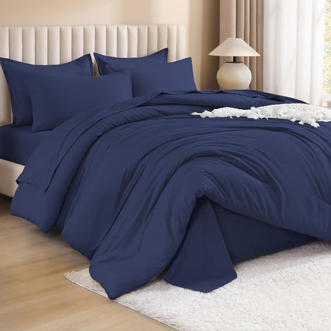 Litanika Full Comforter Set with Sheets - 7 Pieces Solid Bed in a Bag