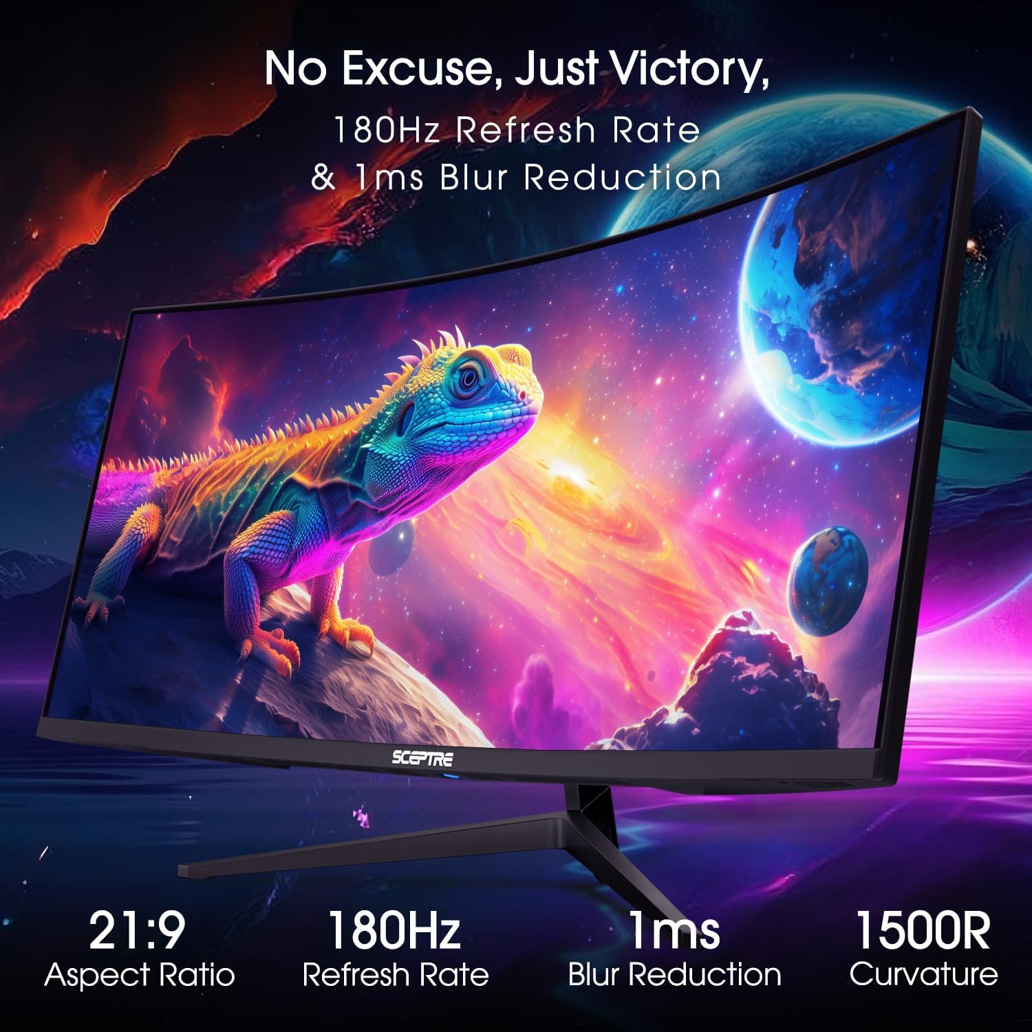 Sceptre 34-Inch Curved Ultrawide WQHD Monitor, 3440 x 1440, R1500, Up to 180Hz/165Hz, DisplayPort x2, 100% sRGB, 1ms, Built-in Speakers, Black (C345B-QUT168 Series)