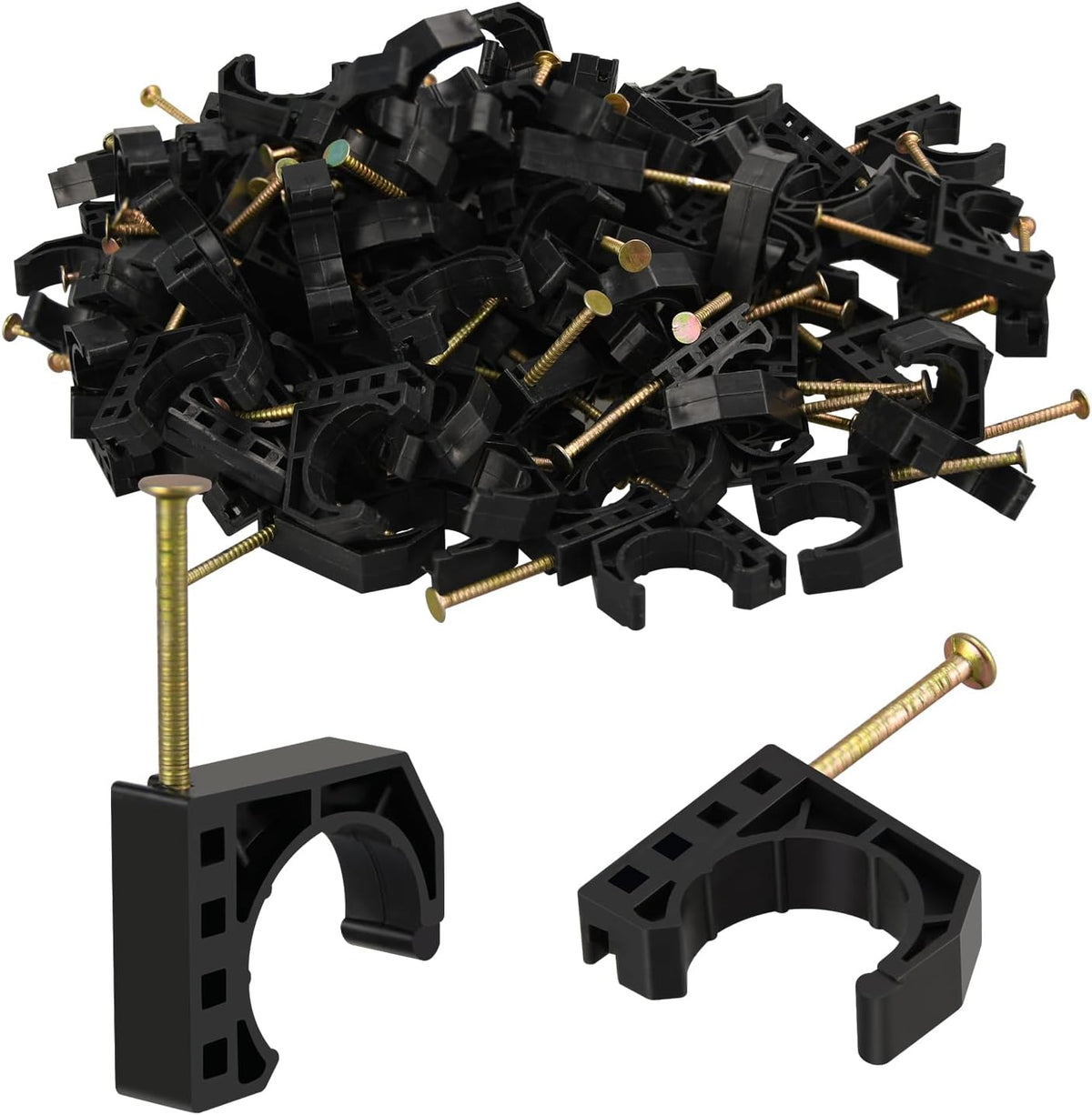 100 Pack 3/4" Half Clamps J-Hook with Nails Set