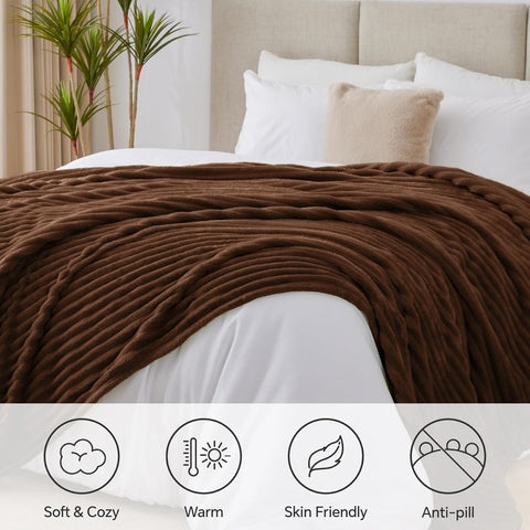 BEDELITE Ribbe Blankets Queen Size for Bed, Chocolate Brown, 90"x90"