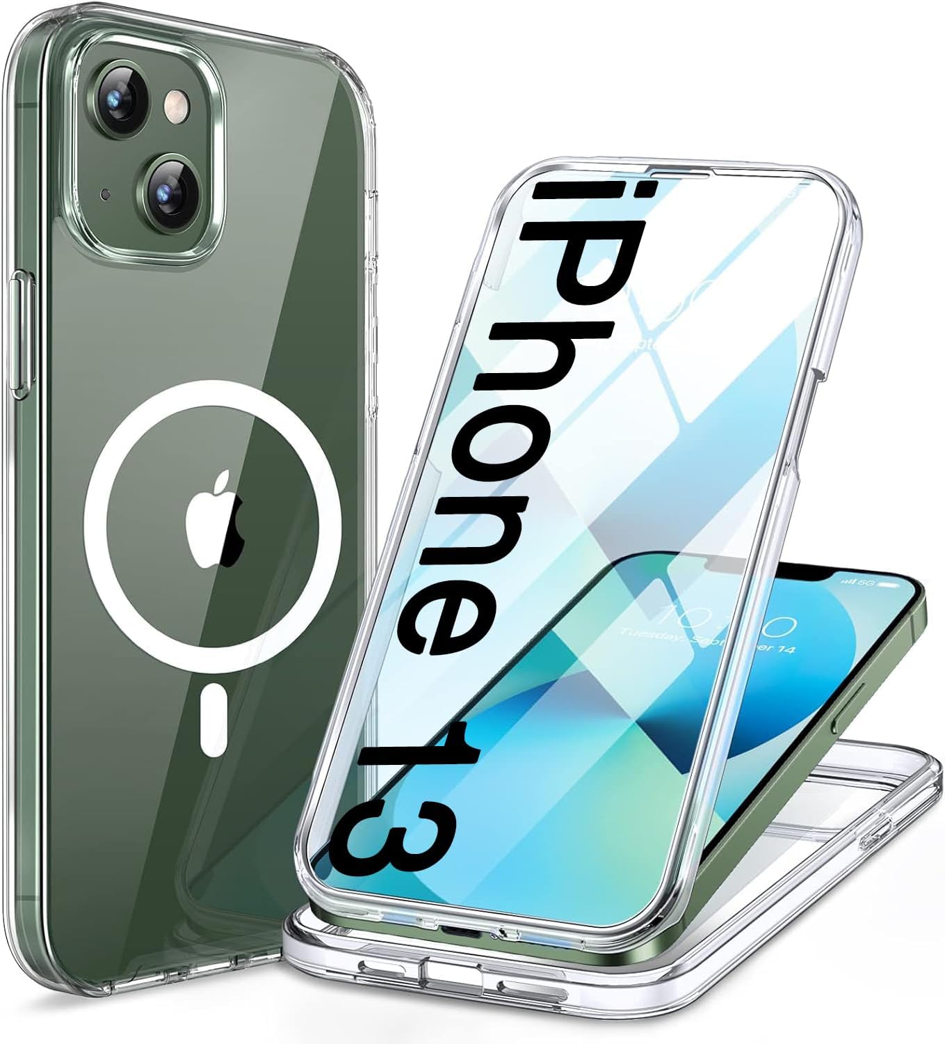 Miracase for iPhone 13 Case 6.1",Built-in Glass Screen Protector,Clear