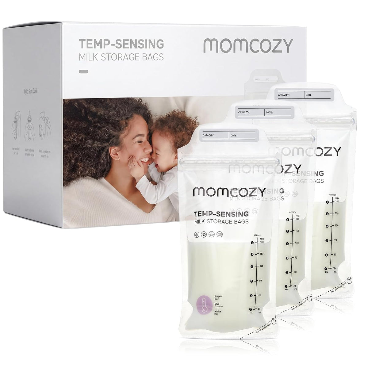 Momcozy Breastmilk Storing Bags, Temp-Sensing Breastfeeding, 6oz 120pcs