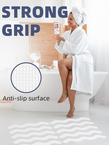 Secopad Patented Anti Slip Shower Stickers, 24PCS Adhesive Decals Safety Strips with Scraper for Bath Tub, Shower Floor, Stairs, White, 1.6"*14.5"