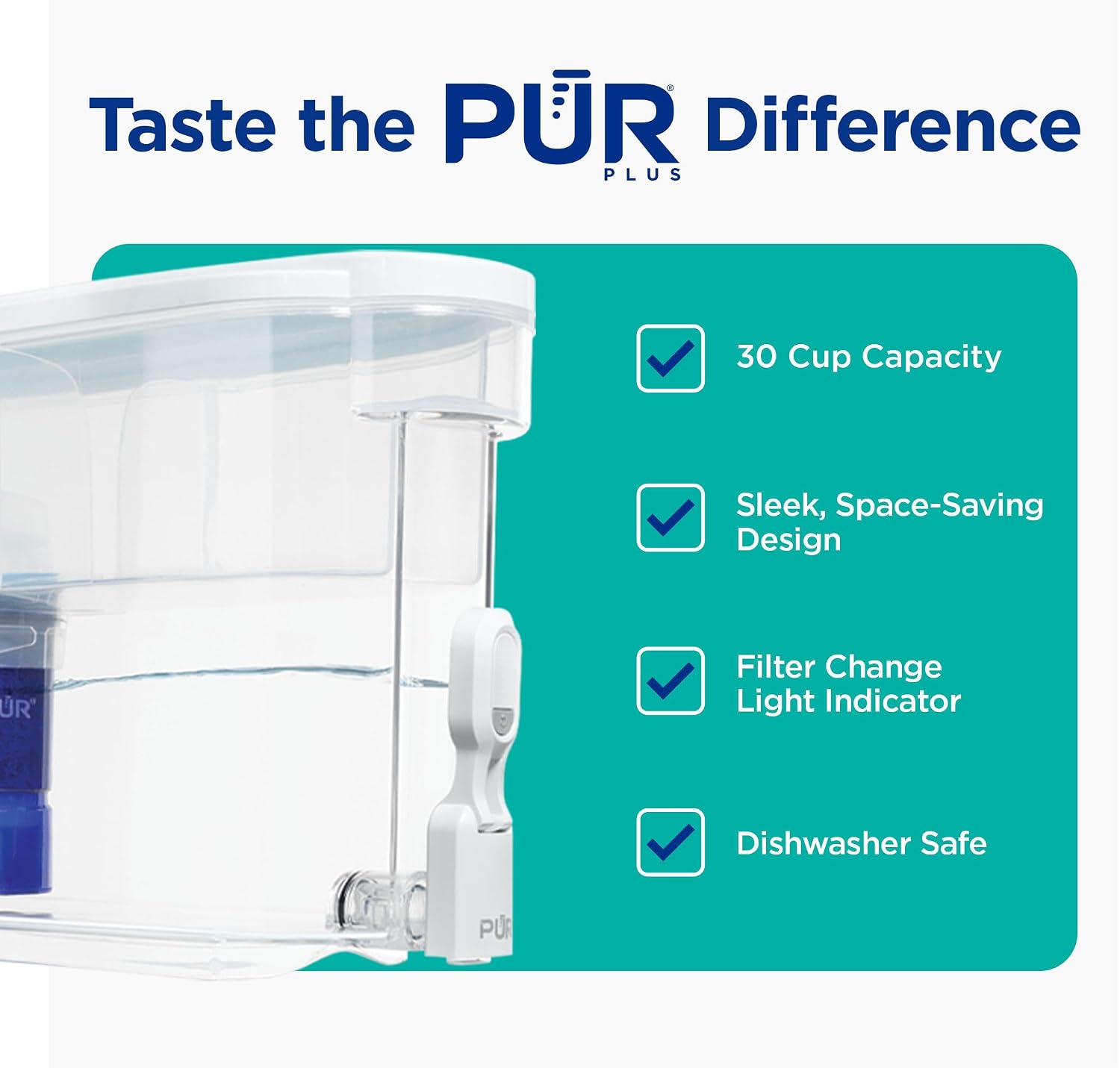 PUR Plus 30-Cup Water Filter Dispenser with 1 Lead-Reducing Filter, Blue