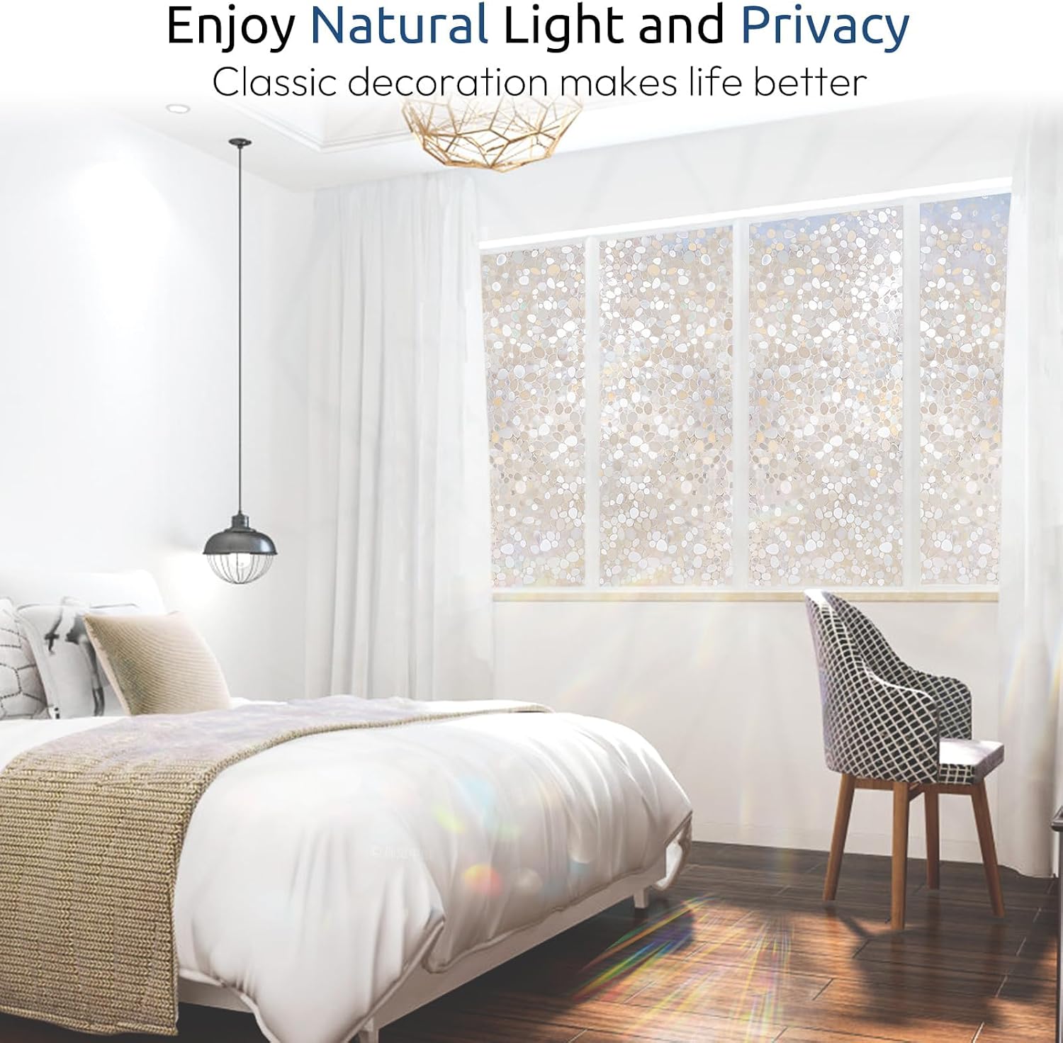 rabbitgoo Window Privacy Film, Decorative Rainbow Clings, 17.5" x 78.7"
