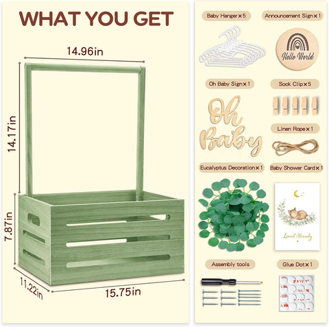 Giftacity Wooden Baby Shower Crate, Large Green Personalized Gift Basket