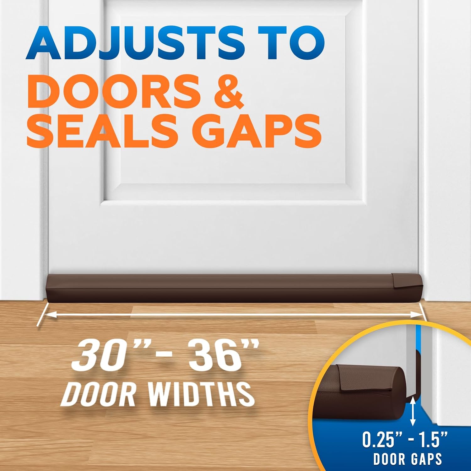 2 Pack Under Door Draft Stopper - Bottom Door Gap Filler & Seal - Fits 30” to 36” Door, Block Cold Air, Noise, Sound, Wind, Bugs, Easy to Install, Double Side Block, No Adhesive, Brown