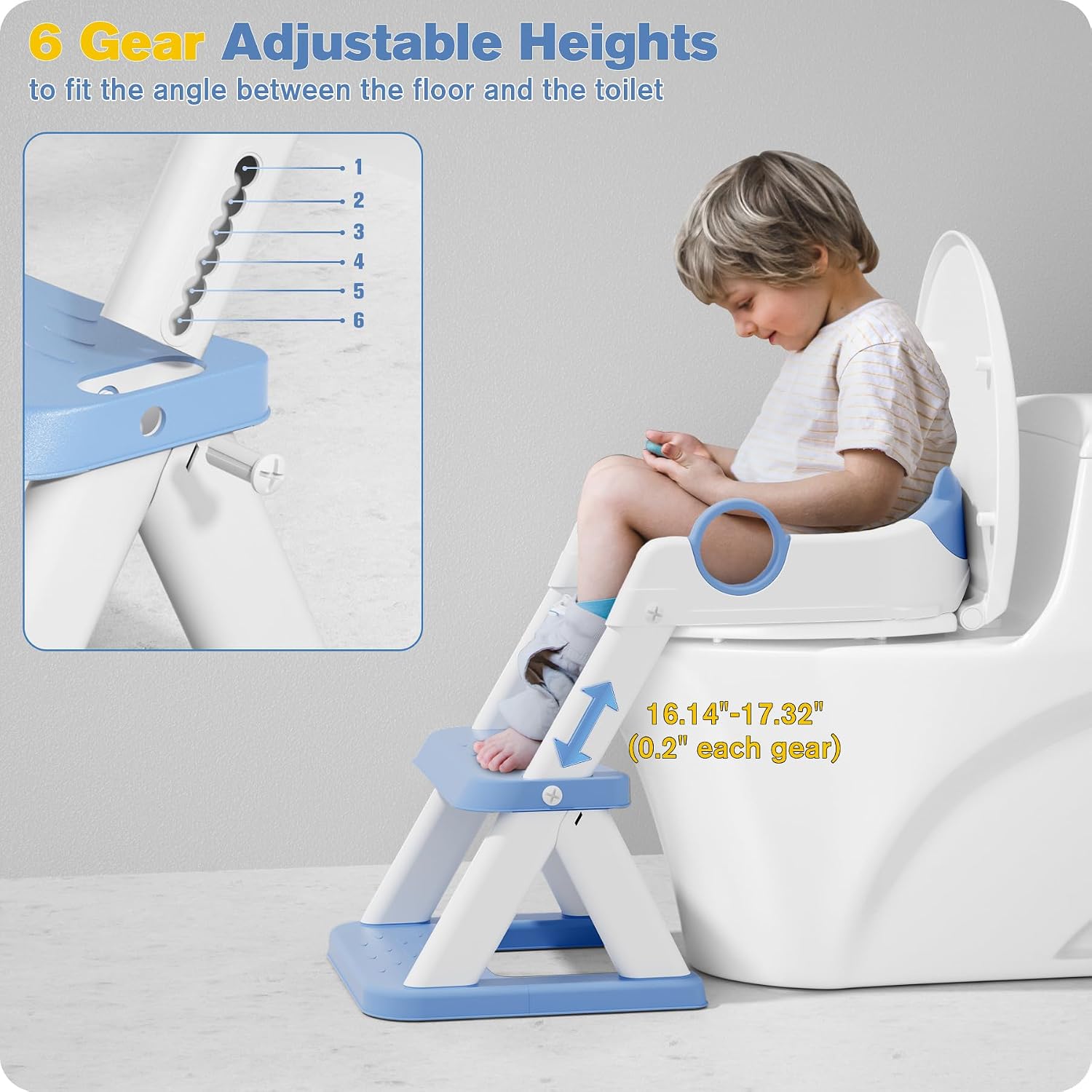 Potty Training Seat, Upgrade Toddler Toilet Seat for Kids Boys Girls, 2 in 1 Potty Training Toilet, Splash Guard Anti-Slip Pad Step Stool(Blue)