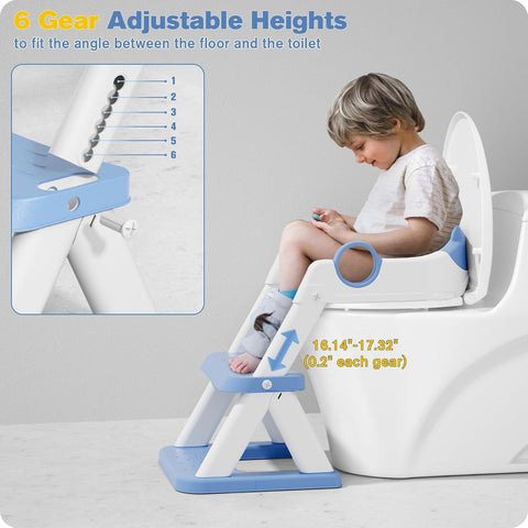 Potty Training Seat, Upgrade Toddler Toilet Seat for Kids Boys Girls, 2 in 1 Potty Training Toilet, Splash Guard Anti-Slip Pad Step Stool(Blue)
