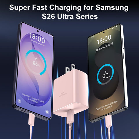 45W USB C Super Fast Charger Type C Charger Fast Charging Android Phone Charger Block with 10FT Type C Charging Cable for Samsung Galaxy S26 Ultra/S26/S26+/S25/S25 Ultra/S25+/S24 Ultra/S23 Ultra/S22