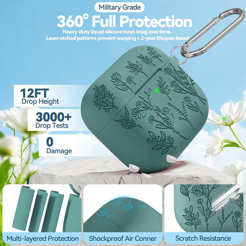 for Airpods 4 Case, Ekoonpft Flower Engraved Soft Silicone Case Cover