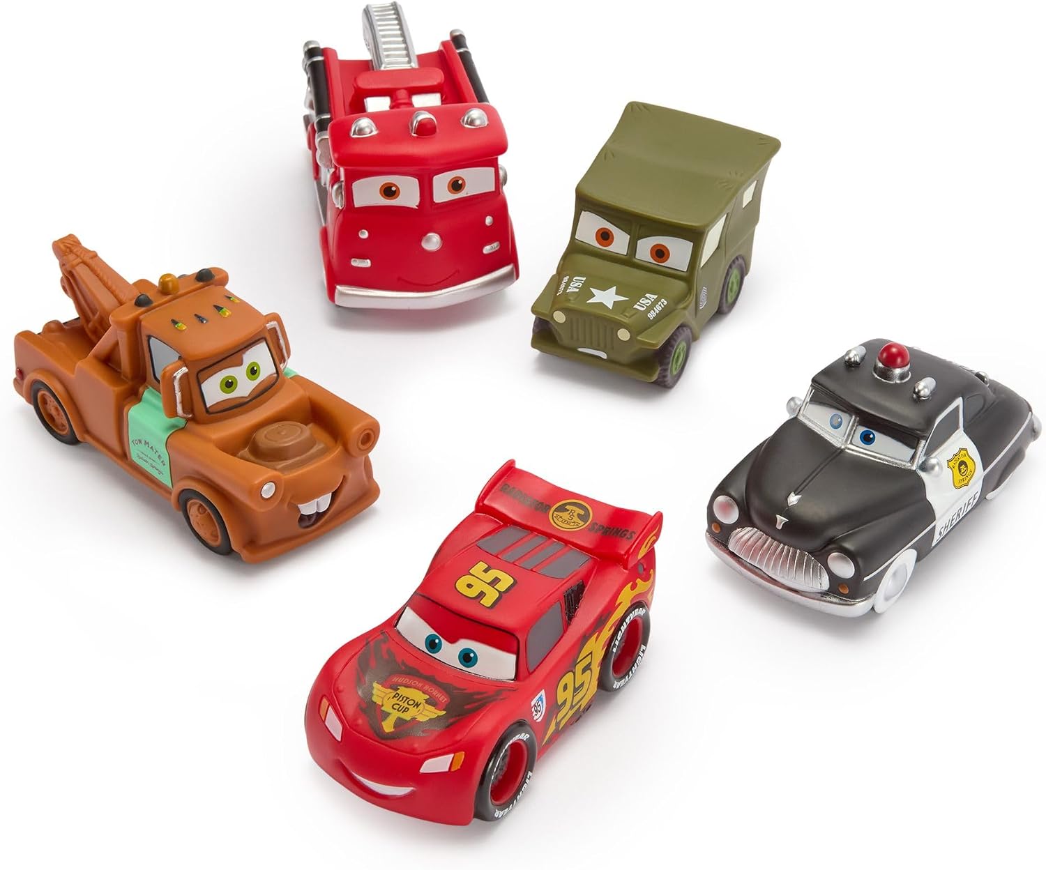 Disney Store Official Pixar Cars Bath Toys Set - Includes 5 Detailed Toys with a Straining Storage Bucket - Bath Time Fun & Water Play Set for Kids