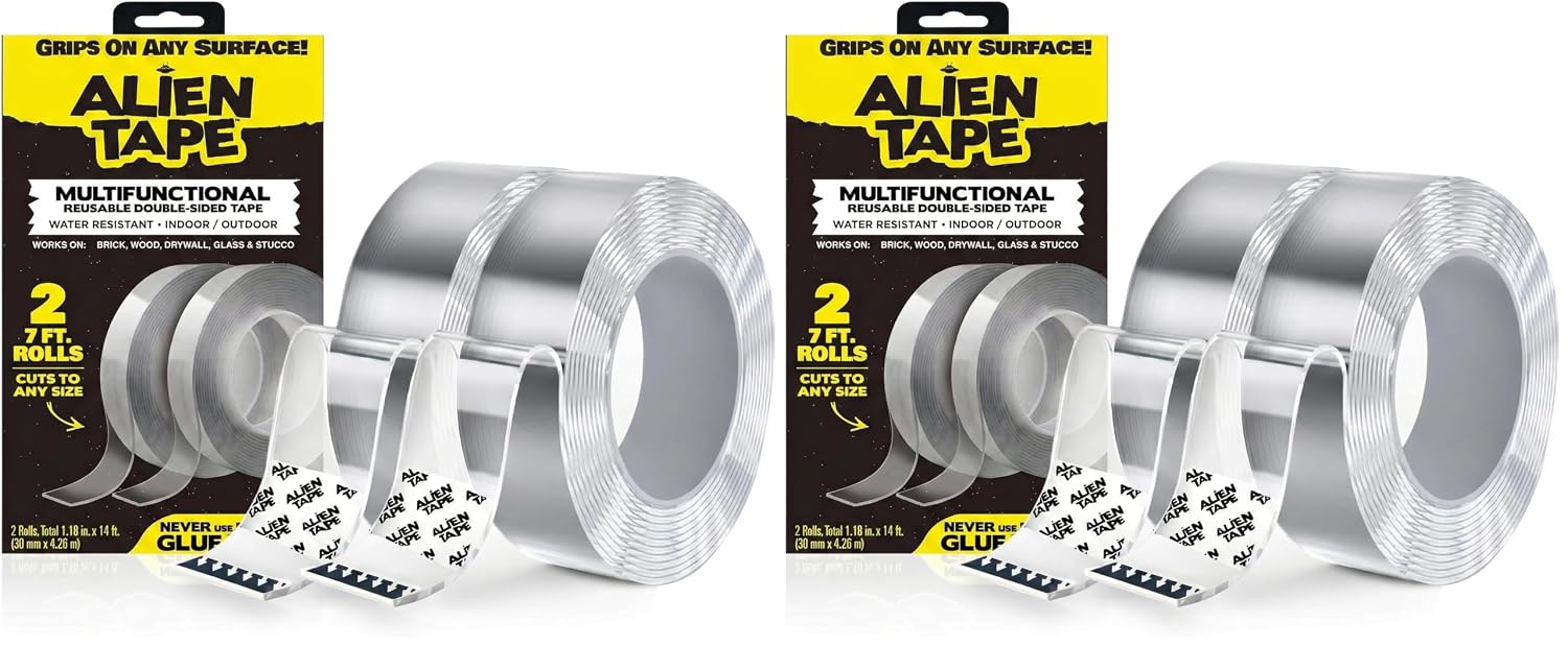 ALIEN TAPE Heavy Duty Double Sided Tape, Nano Tape, Feet Clear Adhesive Tape for Poster Photo Wall Decor As Seen on TV, (1 Roll - 7 Feet)