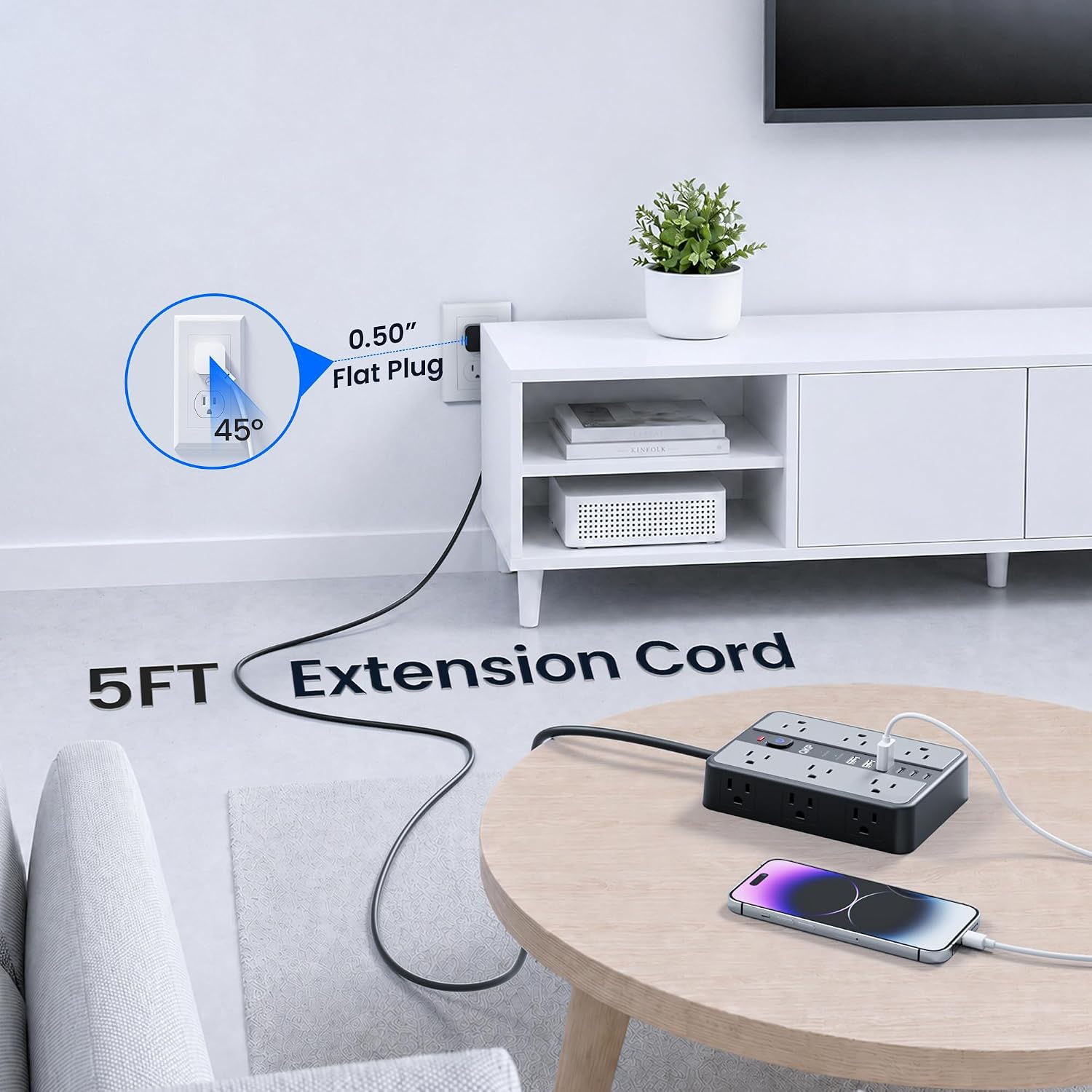2400J Surge Protector Power Strip with 12 Outlets, 6 USB (3 USB C), 6 FT