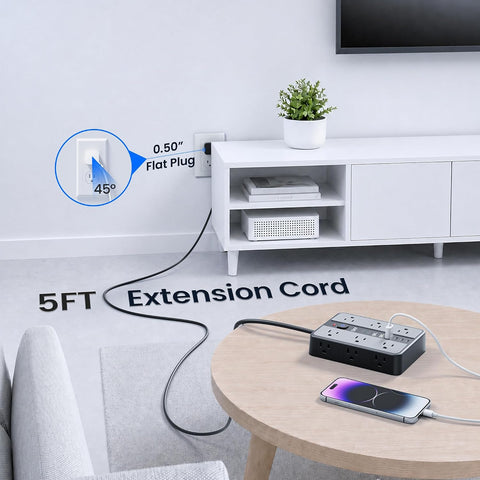 2400J Surge Protector Power Strip with 12 Outlets, 6 USB (3 USB C), 6 FT