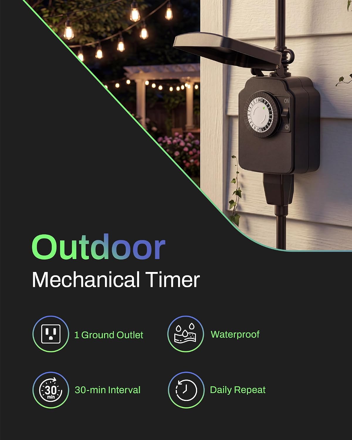 BN-LINK Outdoor 24-Hour Mechanical Timer Outlet, 1 Grounded Outlet