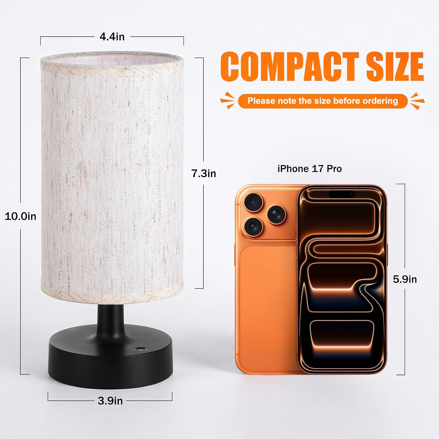 Small Cordless Table Lamp with 4000mAh Rechargeable Battery, Black, 1 Pack