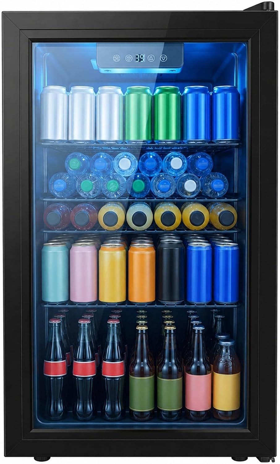 Dawmilon 3.2 Cu.Ft Beverage Refrigerator, 126 Can Beverage Cooler, Glass Door Drink Fridge, Mini Fridge with Digital Temperature Control and Air Cooling System for Beer Soda Wine Home Office Bar