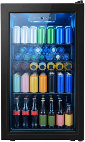 Dawmilon 3.2 Cu.Ft Beverage Refrigerator, 126 Can Beverage Cooler, Glass Door Drink Fridge, Mini Fridge with Digital Temperature Control and Air Cooling System for Beer Soda Wine Home Office Bar