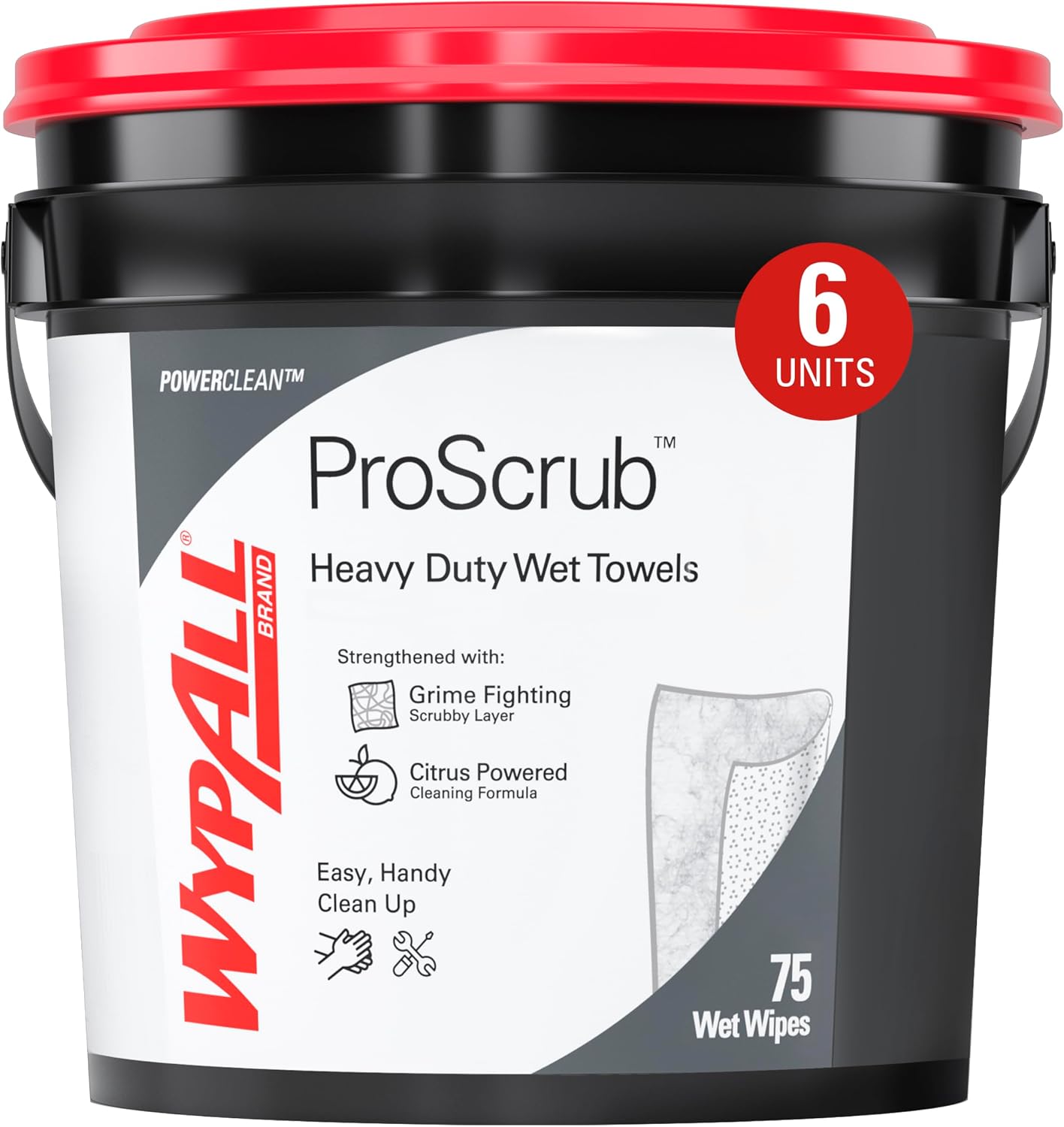 WypAll PowerClean ProScrub Heavy Duty Wet Towels, 6 x 75 Sheets (91371)