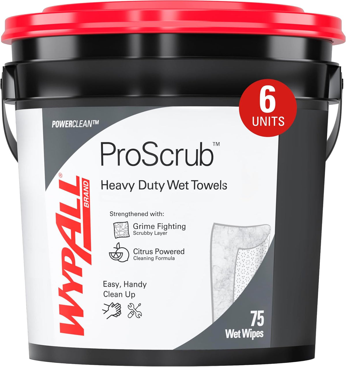 WypAll PowerClean ProScrub Heavy Duty Wet Towels, 6 x 75 Sheets (91371)