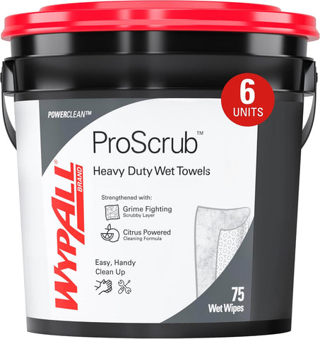 WypAll PowerClean ProScrub Heavy Duty Wet Towels, 6 x 75 Sheets (91371)