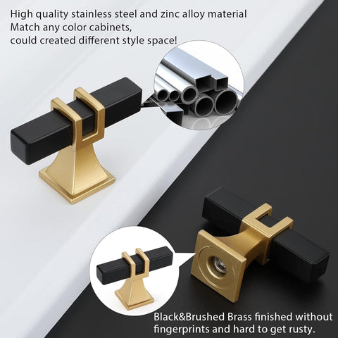 5 Pack Black and Gold Cabinet Knobs Black Dresser Drawer Konbs T Bar Pulls Kitchen Cabinet Hardware