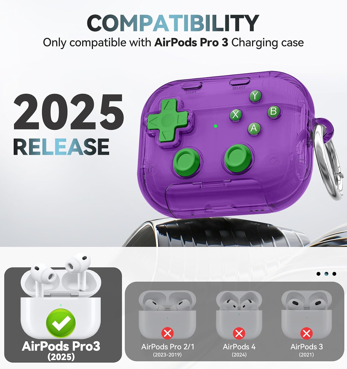 for AirPods Pro 3 Case Cover 2025 with Safety Lock-Clear Purple
