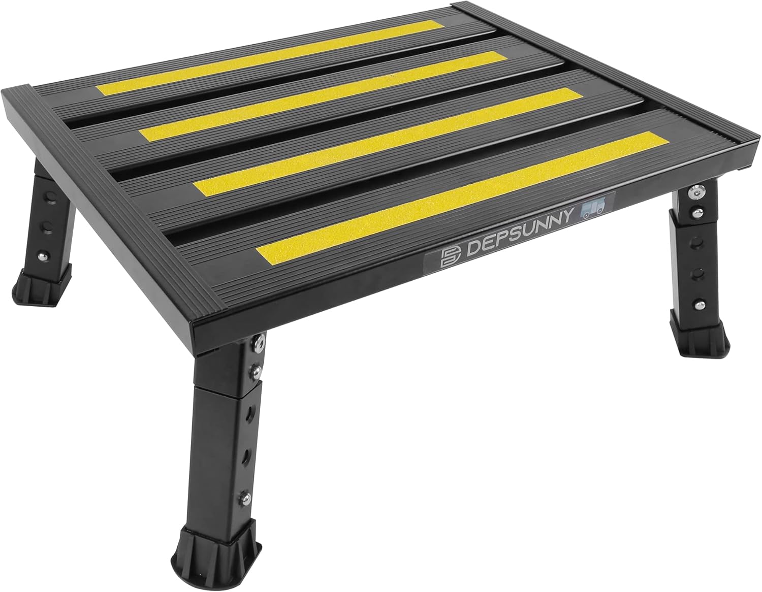 Adjustable RV Step Stool, Wide Platform, Foldable Legs, Black