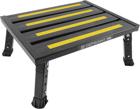 Adjustable RV Step Stool, Wide Platform, Foldable Legs, Black