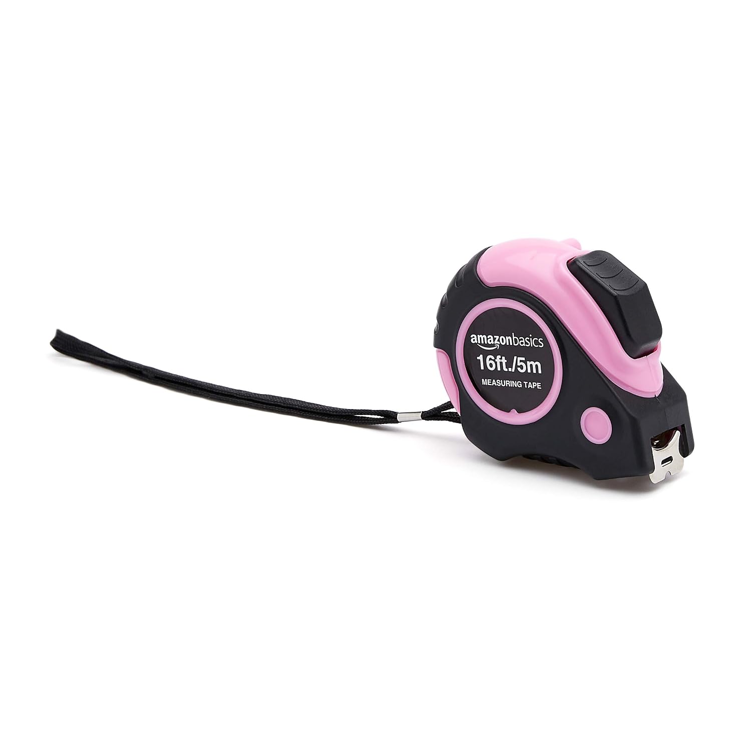 Amazon Basics Retractable Tape Measure with Metric and SAE Measurements, 16ft/5m, Belt Clip, Readable, Pink