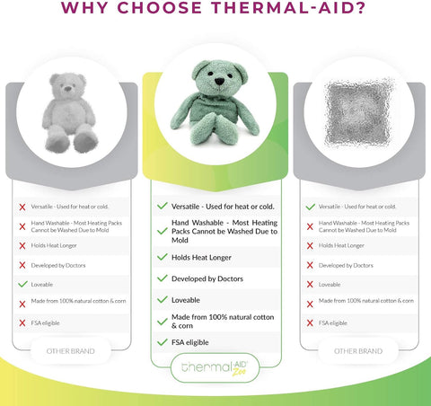 Thermal-Aid® (Hunter The Green Bear) – Washable Heating Pad & Ice Pack – Plush Hot/Cold Pack with Natural Corn Filling – Reusable Comfort