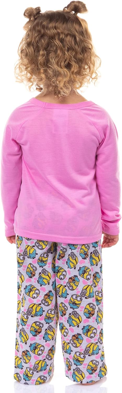 INTIMO Despicable Me Girls' Minions Bello Hearts Sleep Lounge Pajama Shirt and Pants Set