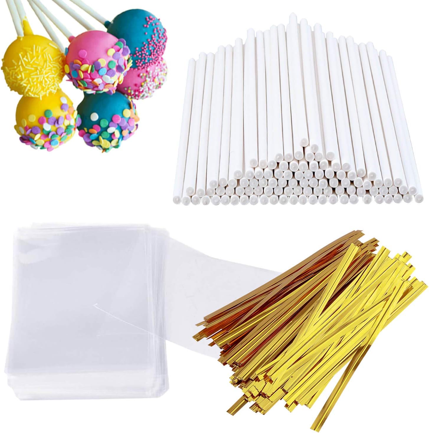 AENTGIU 300 PCS Cake Pop Sticks and Wrappers Kit, 6-Inch Food-Grade Paper