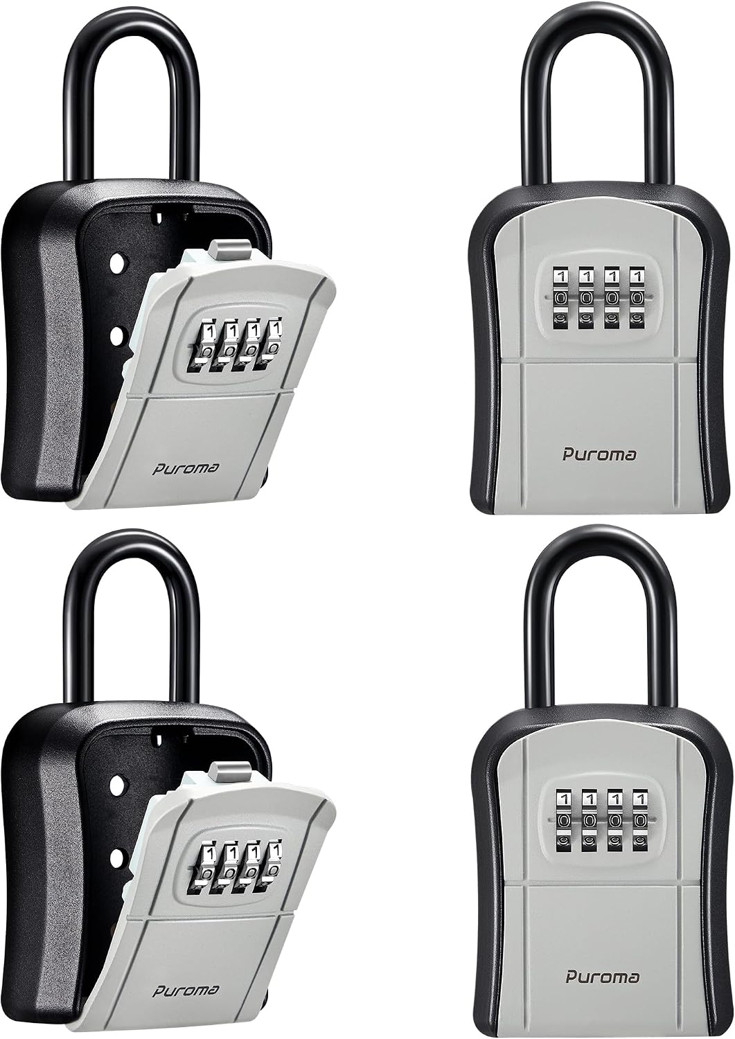 Puroma Key Lock Box Outdoor 4 Digit Code Combination Lockbox House, 4 Gray