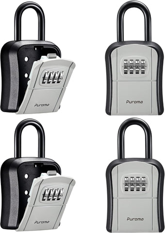 Puroma Key Lock Box Outdoor 4 Digit Code Combination Lockbox House, 4 Gray