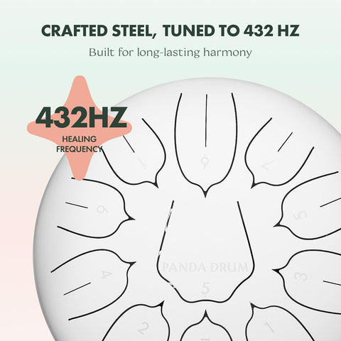 Panda Drum Plus (White) | Steel Tongue Drum for Inside & Outside | 11 Inch
