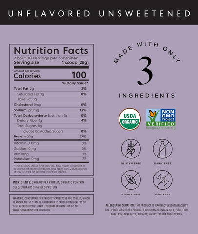Truvani Organic Plant Based Protein Powder | Unflavored | 20 Servings