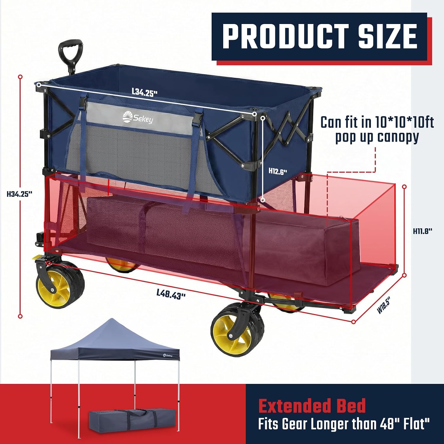 Sekey 400L Double-Decker Wagon, 500 lb Capacity, 50 in Extender