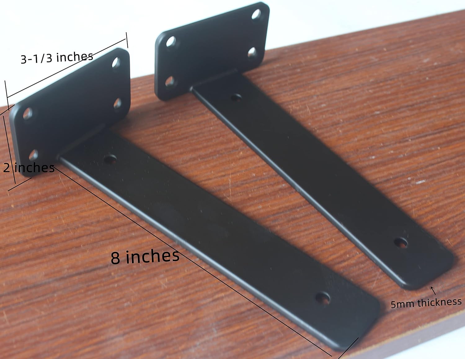 8 Pack - 8 inch Black Hidden L Shelf Bracket (1/5 Inch Thicked) Iron Floating Shelf Brackets Rustic Industrial Metal Brackets for Shelf Support