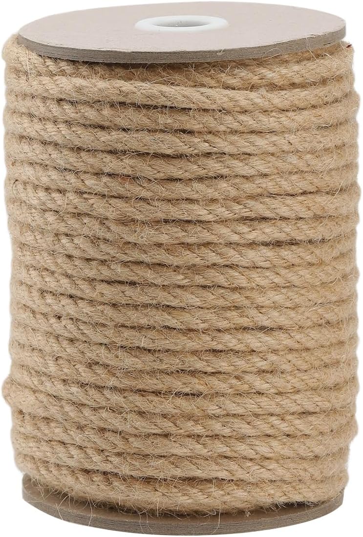 Jute Rope 8MM x 100FT Heavy Duty and Thick Twine Rope for Crafts Projects Gardening Bundling Cat Scratcher Scratching Post Tree Gift Wrapping Home Christmas Decoration (Brown 8mm* 100ft)
