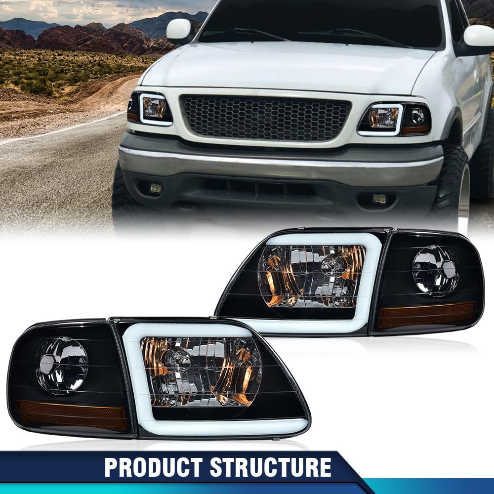 PIT66 LED DRL Headlights Assembly Fit 1998-2003 Ford F150
