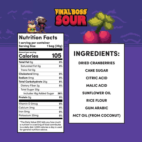 Final Boss Sour Fruit Candy, Sour Cranberries, Level 3, 10 Pack