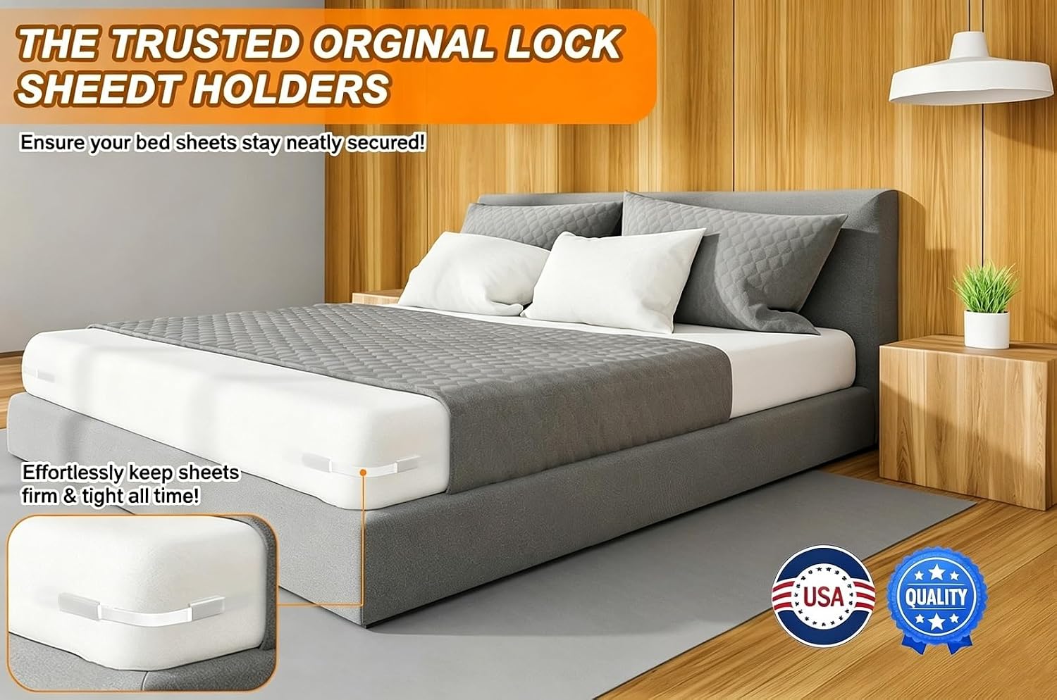 Bed Sheet Holders for Corners, 4Pcs Heavy Duty Fitted Sheet Holder with Lock Fastener Straps &Anti-Slip Pads Keep Sheets Firm&Tight, No More Loose Sheets, Easy Installation for Any Mattress (White)