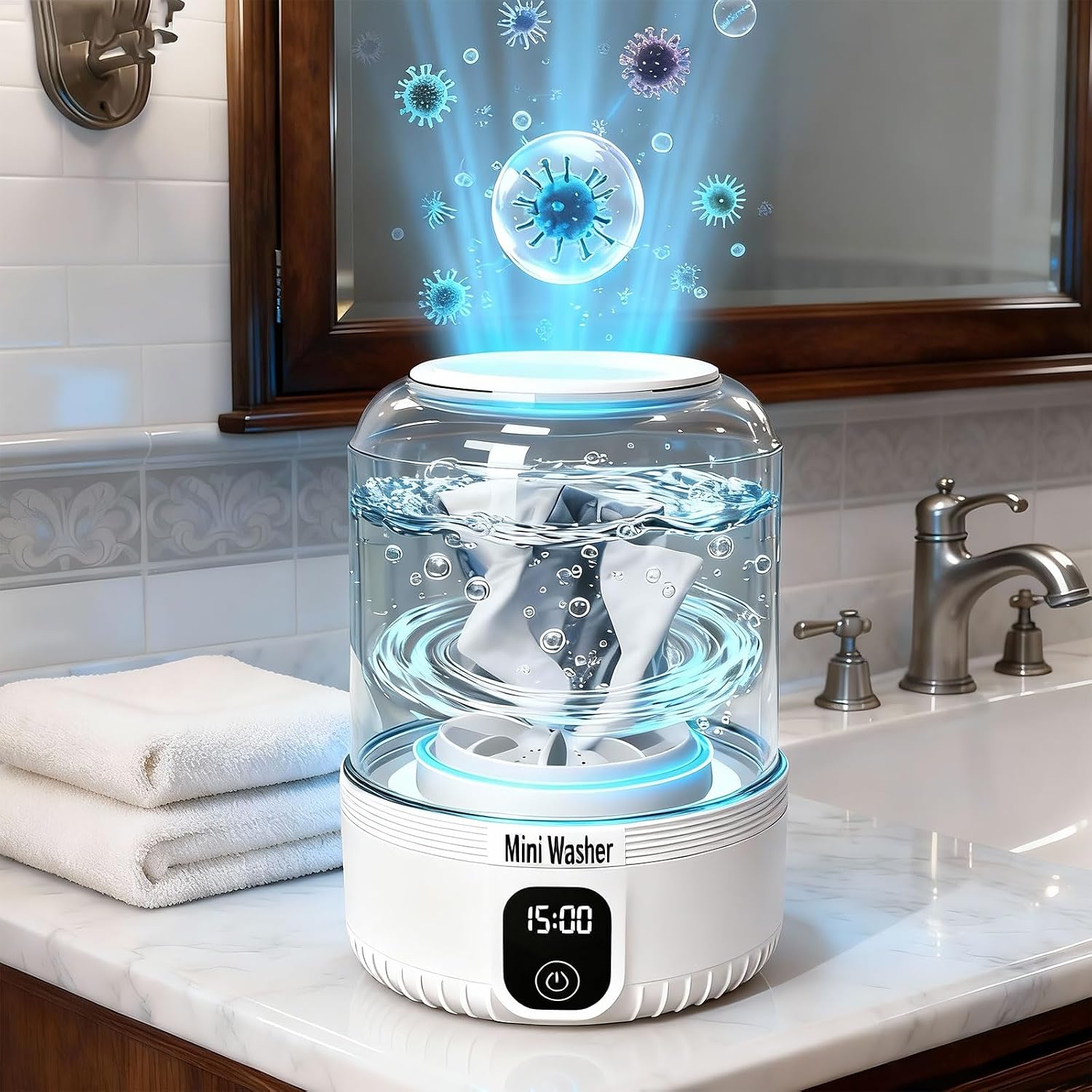 Underwear Washing Machine,Upgrade Mini Washer Deeply Cleans Small Laundry Items, Socks, Underwear, Baby Clothes,Portable Washing Machine is Suitable for, Apartments, Hotels, Travel, And Camping White