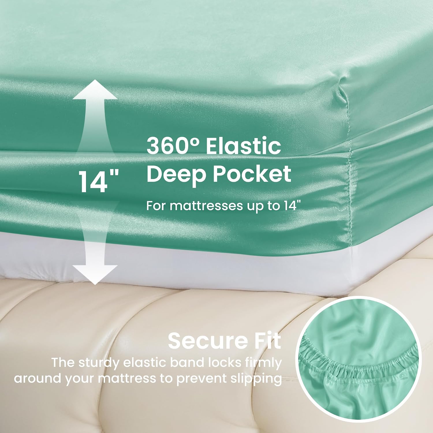 Love's cabin Satin Twin Sheets Set, 3 Piece Aqua Silky Bed Set