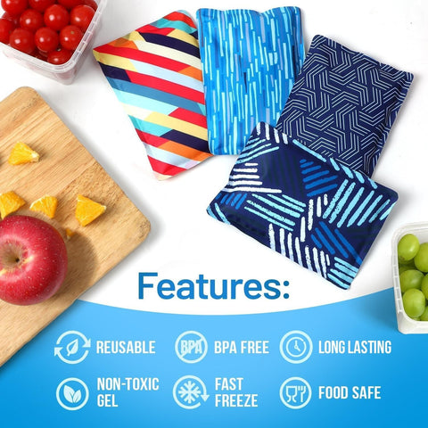 Reusable Ice Packs for Lunch Box and Coolers, Soft Flexible BPA Free 4 Pack